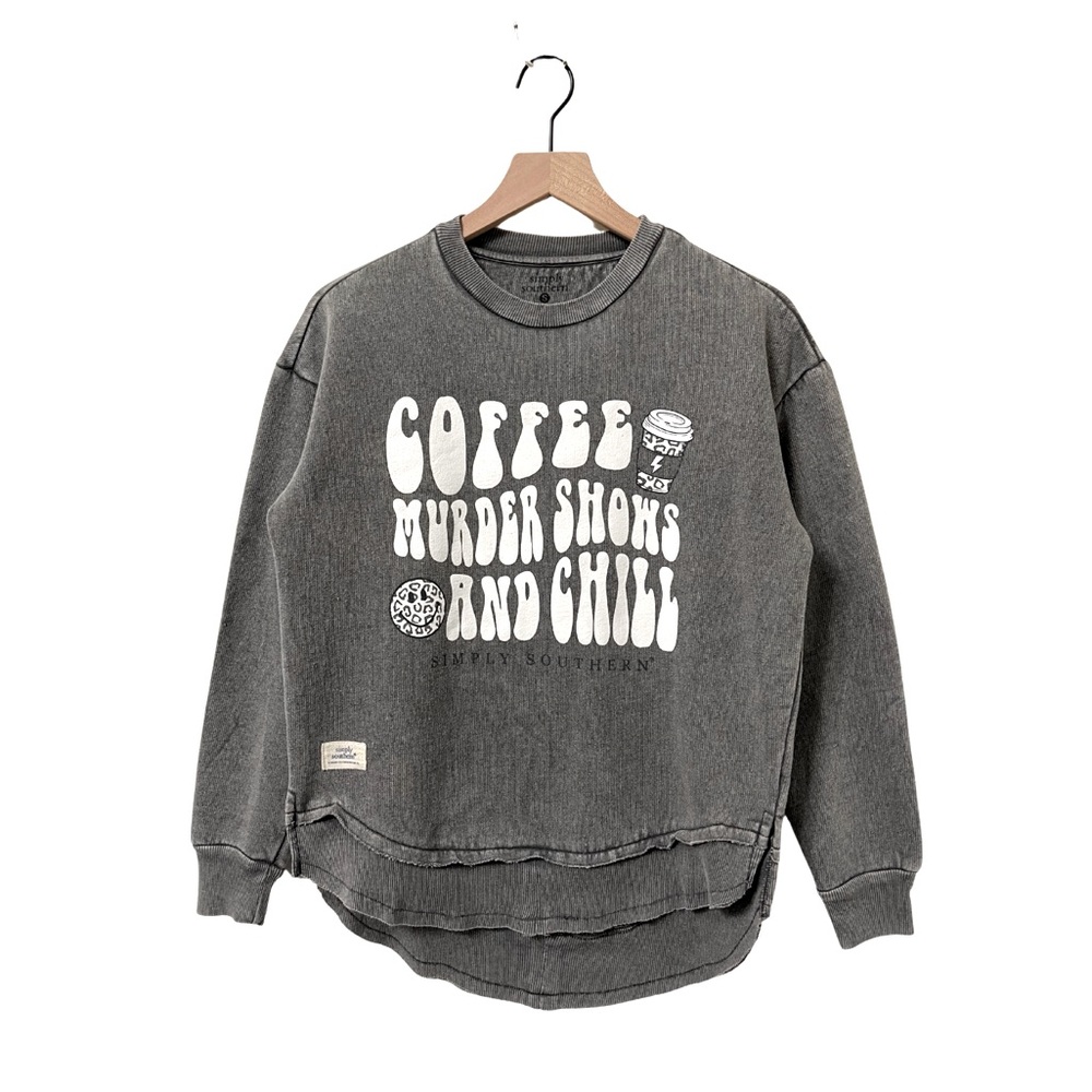 Simply Southern Gray Leopard Comfy Fall Themed Women Sweatshirt Size Small